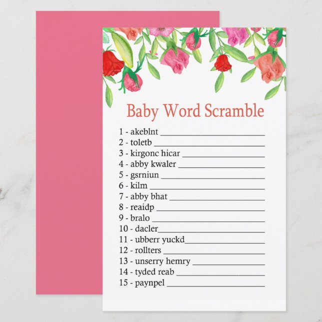 Rose Baby word scramble game (Front/Back)