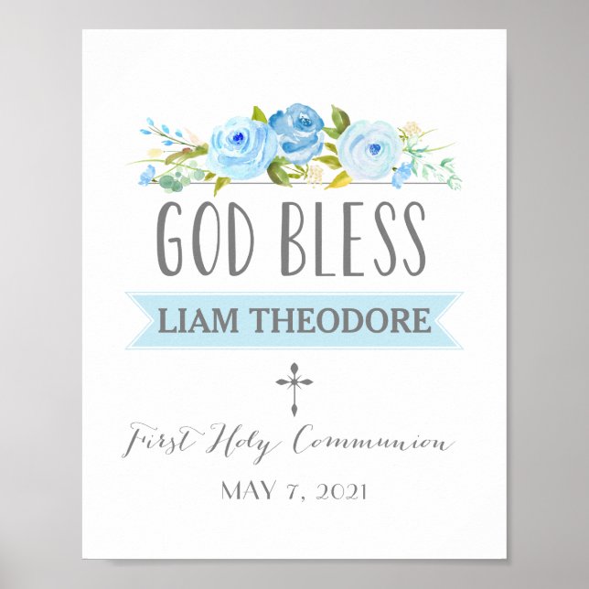 Rose Banner | Blue Communion Sign (Front)