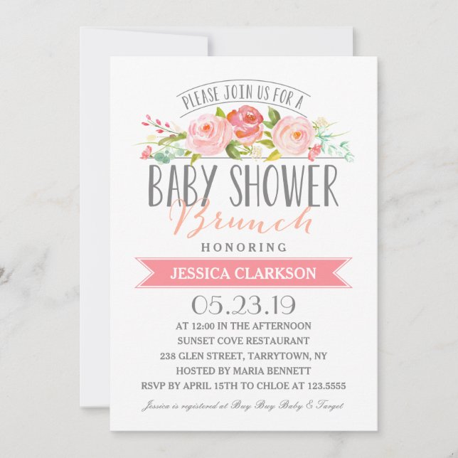 Rose Banner Brunch | Baby Shower Invitation (Front)