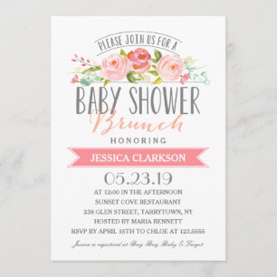 Rose Banner Brunch   Baby Shower Invitation