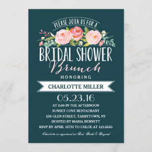 Rose Banner Brunch   Bridal Shower Invitation