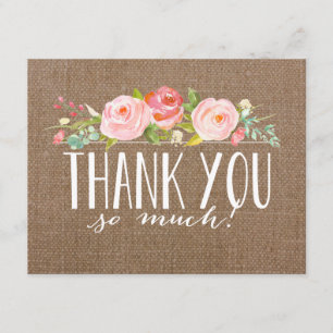 Rose Banner Burlap Baby Shower Thank You Card