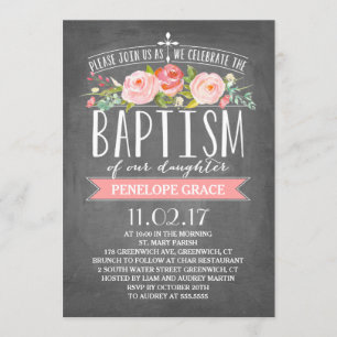 Rose Banner Chalkboard Baptism Invitation