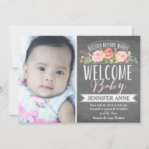 Rose Banner Chalkboard Birth Announcement