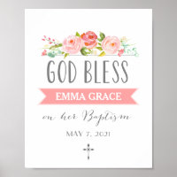 Rose Banner | God Bless | Pink Baptism Sign