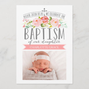 Rose Banner Pink Baptism Invitation