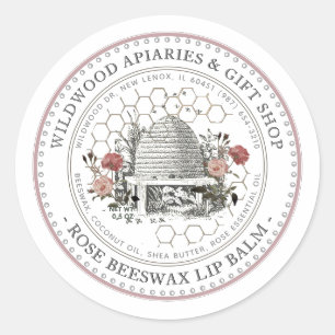 Rose Beeswax Lip Balm Vintage Skep with Honeycomb  Classic Round Sticker