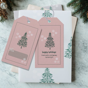 Rose-Beige Evergreen Tree Gift Tags – Set of 10