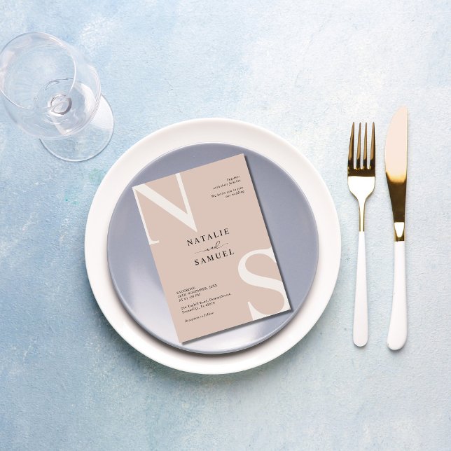 Rose Beige Minimalist Elegant Bold Initial Wedding Invitation (Creator Uploaded)