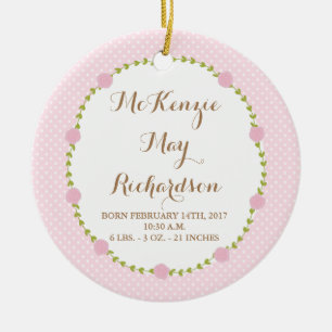 Rose Birth Stats new Baby Girl Ceramic Tree Decoration