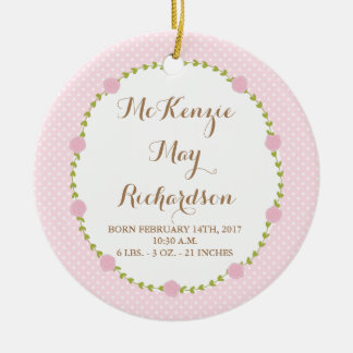 Rose Birth Stats new Baby Girl Ceramic Tree Decoration