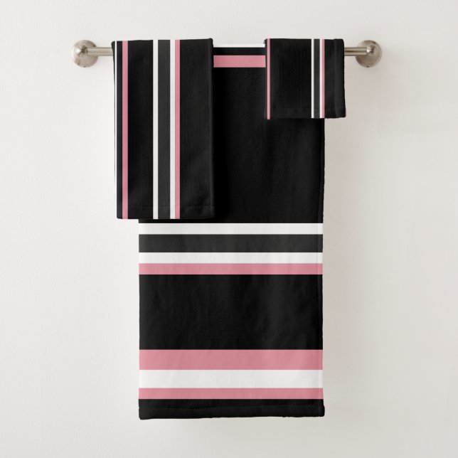 Rose Black And Grey Stripes  Bath Towel Set (Insitu)