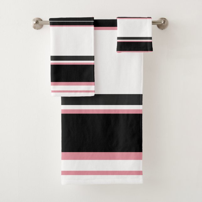 Rose Black And Grey Stripes    Bath Towel Set (Insitu)