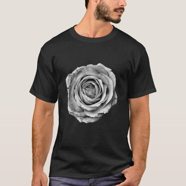 Rose Black And White Pretty Flower T-Shirt (Front)