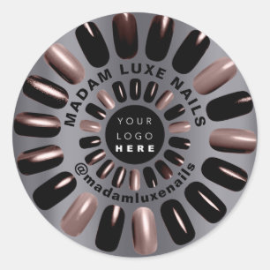 Rose Black Nails Stylist Boutique Grey Custom Logo Classic Round Sticker