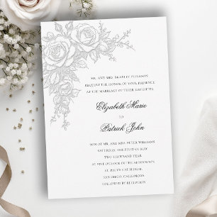 Rose Black White Timeless Formal Classic Wedding Invitation
