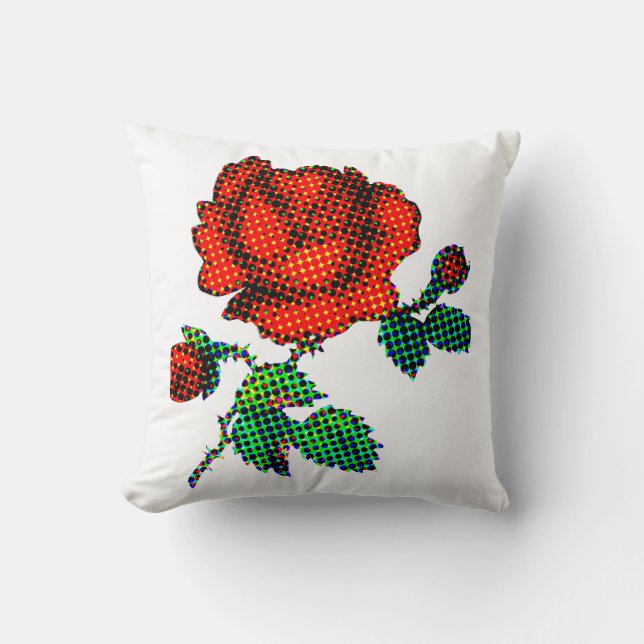 Rose Bloom Halftone Fine Art Cushion (Front)