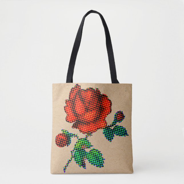 Rose Bloom Halftone on Brown Paper Fine Art Tote Bag (Front)