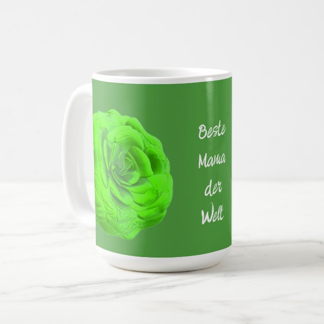 Rose Bloom in Green, 3D Effect - Coffee Mug (Front Left)