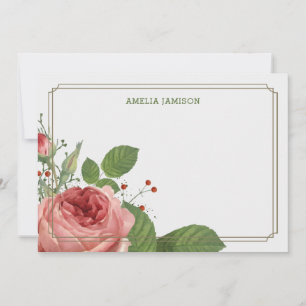 Rose Bloom Personalised Stationery Flat Note Cards