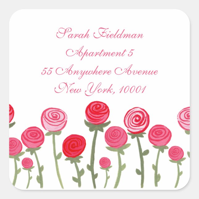 Rose Blooms White Name Address Label Sticker (Front)