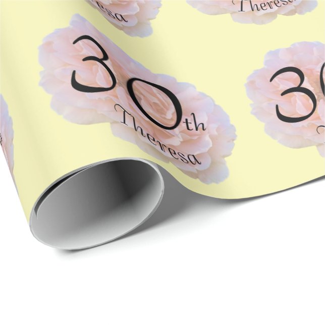 Rose Blossom / Pink & Yellow / 30th Birthday Party Wrapping Paper (Roll Corner)