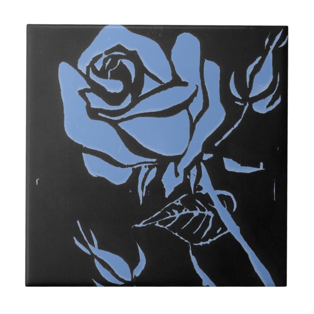 "Rose Blue" Kitchen Garden Ceramic  Tile (Front)