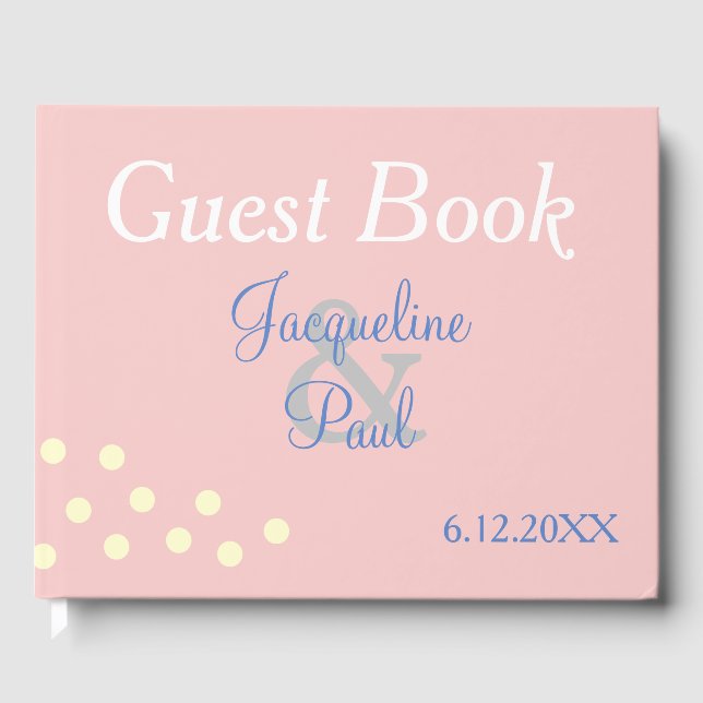 Rose Blue Polka Dots Heart Wedding Guest Book (Front)