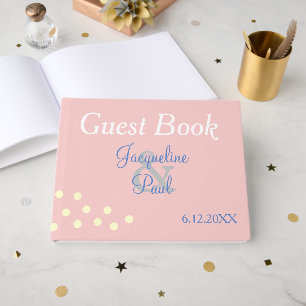 Rose Blue Polka Dots Heart Wedding Guest Book