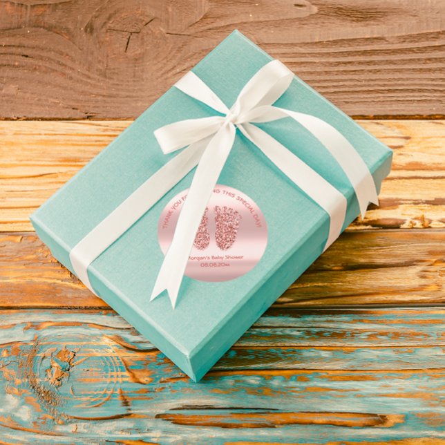 Rose Blus Glitter Feet Baby Shower Favour Thank Yo Classic Round Sticker (Rose Blus Glitter Feet Baby Shower Favor Thank You Classic Round Sticker)