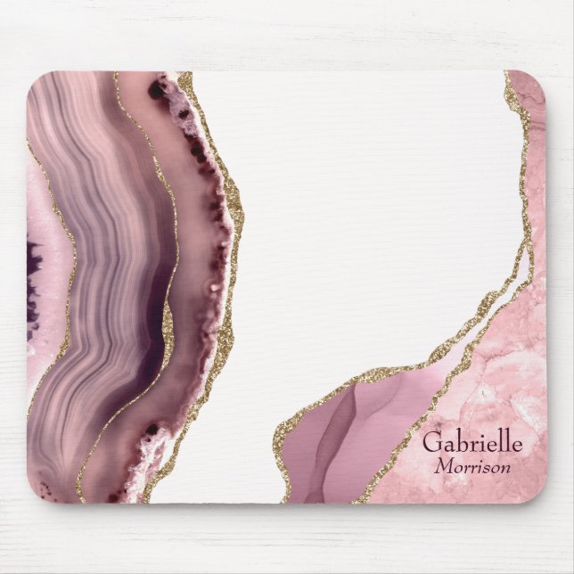 Rose Blush And Gold Glitter Agate Mouse Pad (Front)