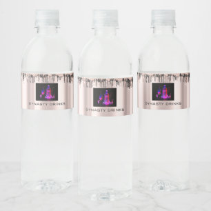 Rose Blush Black Drips Dynasty Drinks Event Logo Water Bottle Label