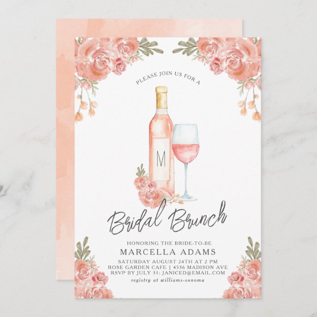 Rosé Blush Bridal Brunch Invitation (Front/Back)