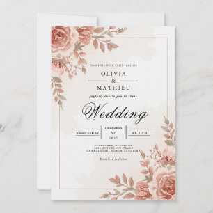 Rose Blush Floral Arch Wedding Invitation
