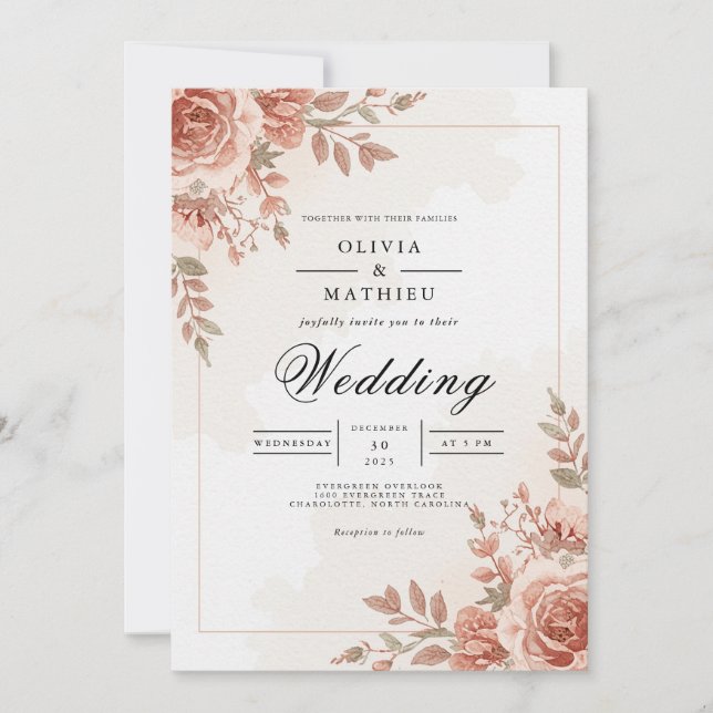 Rose Blush Floral Arch Wedding Invitation (Front)
