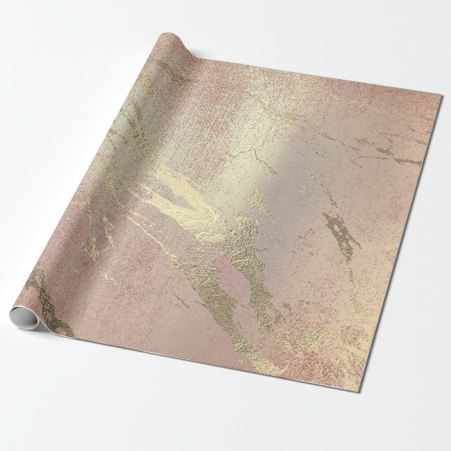 Rose Blush Foxier Skin Gold Marble Shiny VIP Wrapping Paper (Unrolled)