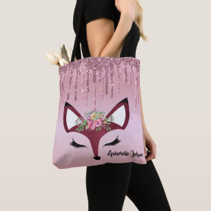 Rose Blush Glitter Paint Girly Fox Tote Bag