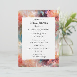 Rose Blush Peach Orange Floral Bridal Shower Invitation