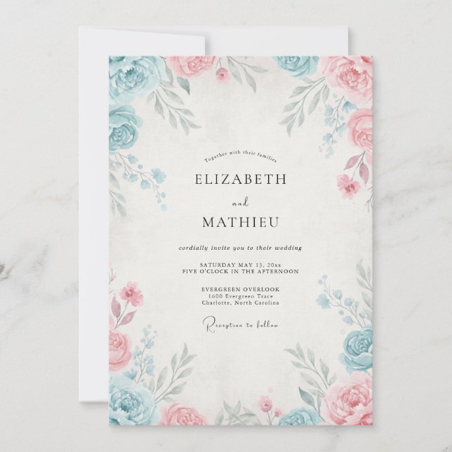 Rose Blush Periwinkle Petal Wedding Invitation (Front)