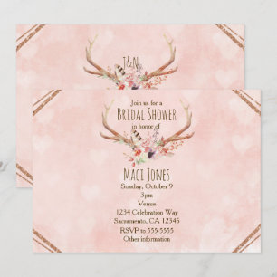Rose Blush Pink Floral Deer Antlers Invitations