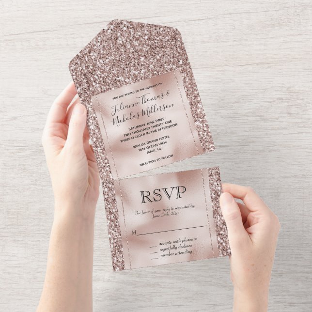 Rose Blush Pink Glitter Glam All In One Invitation (Tearaway)