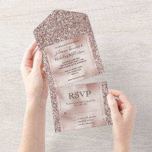 Rose Blush Pink Glitter Glam All In One Invitation
