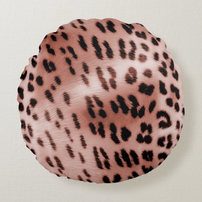 Rose Blush Pink Leopard Round Cushion (Front)