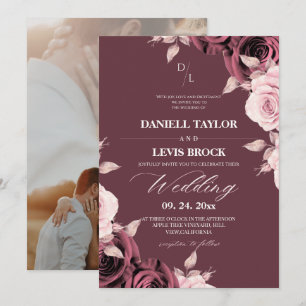 Rose Blush Pink Mauve Floral Wedding Invitation