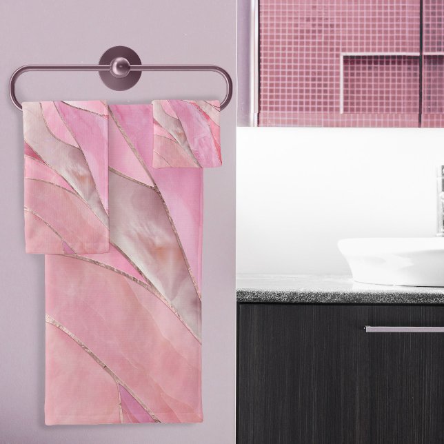 Rose Blush Pink - Mosaic Waves Bath Towel Set (Creator Uploaded)