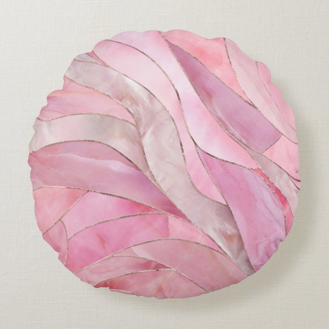 Rose Blush Pink - Mosaic Waves Round Cushion (Front)