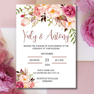 Rose Blush Pink Watercolor Floral Invitation