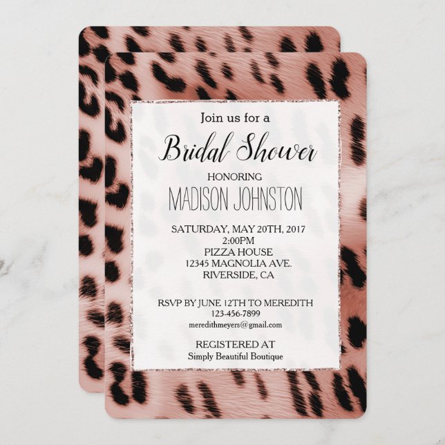 Rose Blush Pink White Leopard Invitation (Front/Back)
