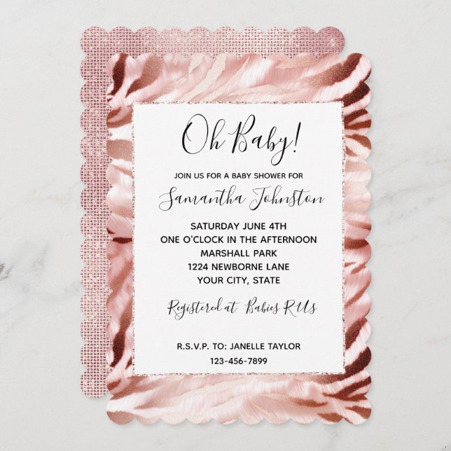 Rose Blush Pink Zebra Invitation (Front/Back)