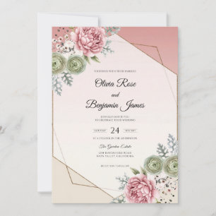 Rose Blush Sage Petal Wedding Invitation